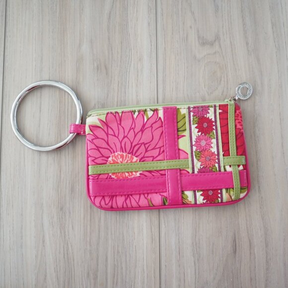 Vera Bradley Hello Dhalia Pink and Green Flower Wristlet Wallet Pouch - Picture 2 of 13